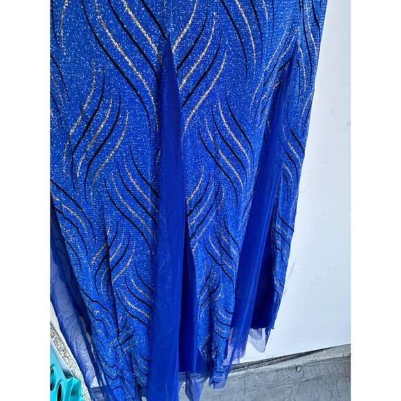 Elegant Blue Sleeveless Evening Gown With Shimmering Detail & Sheer Neckline - Picture 8 of 8